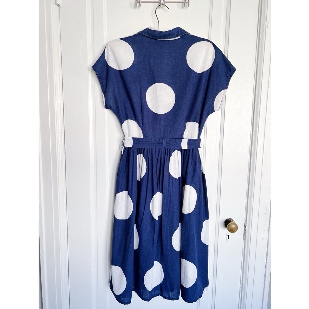 Boden Navy Blue and White Polka Dot Midi Dress - Picture 7 of 8